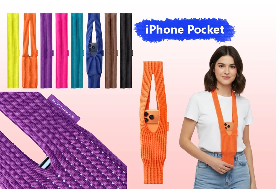 इस्से मियाके डिजाइन वाला 3D निटेड iPhone Pocket, प्लिट्स और स्ट्रेचेबल फैब्रिक के साथ